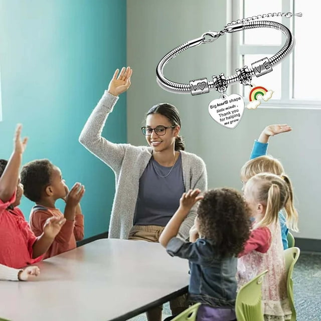 Fiudx Pulsera de Acero Inoxidable, Regalo Inspirador para Profesores, Colgante de Corazón Grabado, Joya Única de Agradecimiento, Regalo para El Día Del Maestro, Cumpleaños y Navidad, Un Detalle Consi