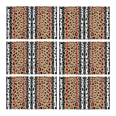 

MKHERT Striped Leopard Skin Modern Animal Prints Placemats Table Mats for Dining Room Kitchen Table Decoration 12x18 inch Set of 6