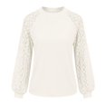 thumbnail image 6 of ZDNIXIAN Basic T Shirts for Women ,Hollow Lace Raglan Puff Long Sleeve Top, Crew Neck Loose Fit Solid Color Pullover Shirt, 6 of 6
