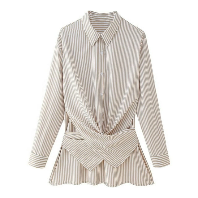 Blouses à Manches Longues pour Femmes Blouses à Manches Longues pour Femmes Mode Féminine Nouée à Rayures Ample Haut/chemise à Revers à Manches Longues Blouses à Manches Longues pour Femmes