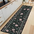 thumbnail image 2 of Dark Green Pink Peony Bordered Hallway Runner Rug, 60x18 Inches Vintage Botanical Long Floor Mat, Non-Slip Washable Cottagecore Art Rug for Entryway Kitchen, 2 of 9
