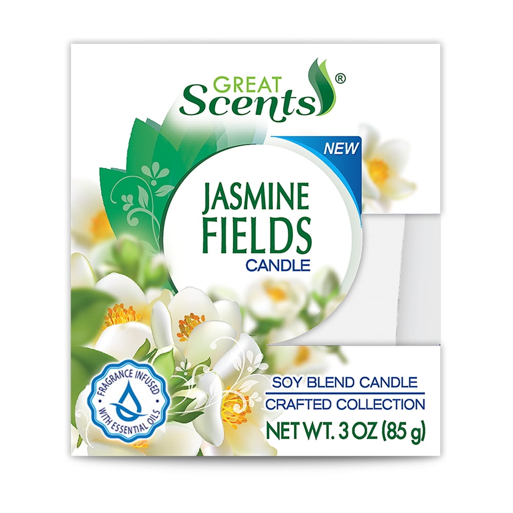 Great Scents Jasmine Fields Scented Soy Candle. Sweet and Exotic