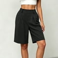 thumbnail image 7 of Shorts for Women Dressy Casual High Waisted Wide Leg Pleated Shorts with Pockets Elastic Waist Knee Length Pants Black XL, 7 of 7