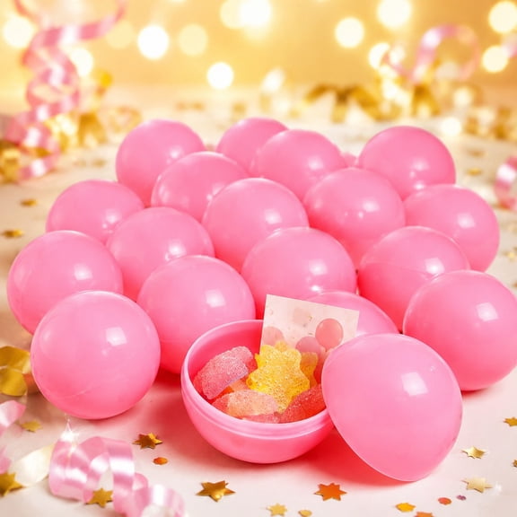 25 Pack Pink Fillable Plastic Capsule Balls, Empty Raffle Balls, 1.57 Inch Party Game Balls for Prize Drawing, Carnival, Toy Fillers, Vending Machine