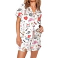 thumbnail image 2 of Yunliwuli Women's Summer Loungewear Set Cartoon Print Short Sleeve Lapel Button T-Shirt with Elastic Waist Shorts Sleepwear, 2 of 10