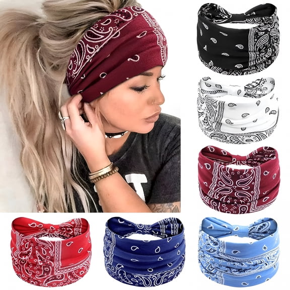 TUWAFE Wide Headbands for Women Boho Knotted Head Wraps Turbans Non Slip Bandana Headbands Sport Yoga Workout Stretchy Hair Bands, Pack of 6