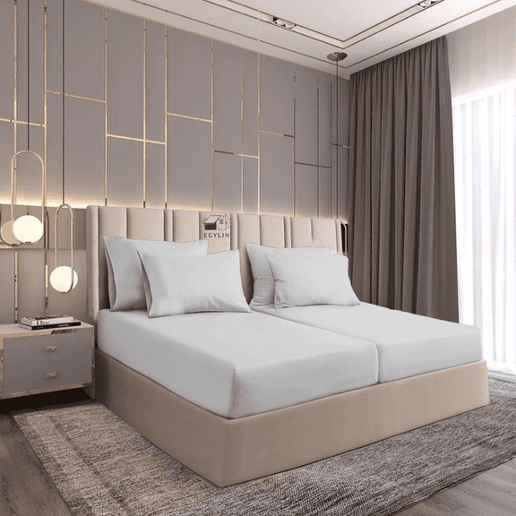 Egylin 800 TC 100% Egyptian Cotton 5 Pieces Split Sheets Sets for Adjustable beds Sheet Fits Upto 15" Deep Pocket , 1 Flat Sheet 2 Fitted Sheet and 2 Pillowcase ( Silver , King )