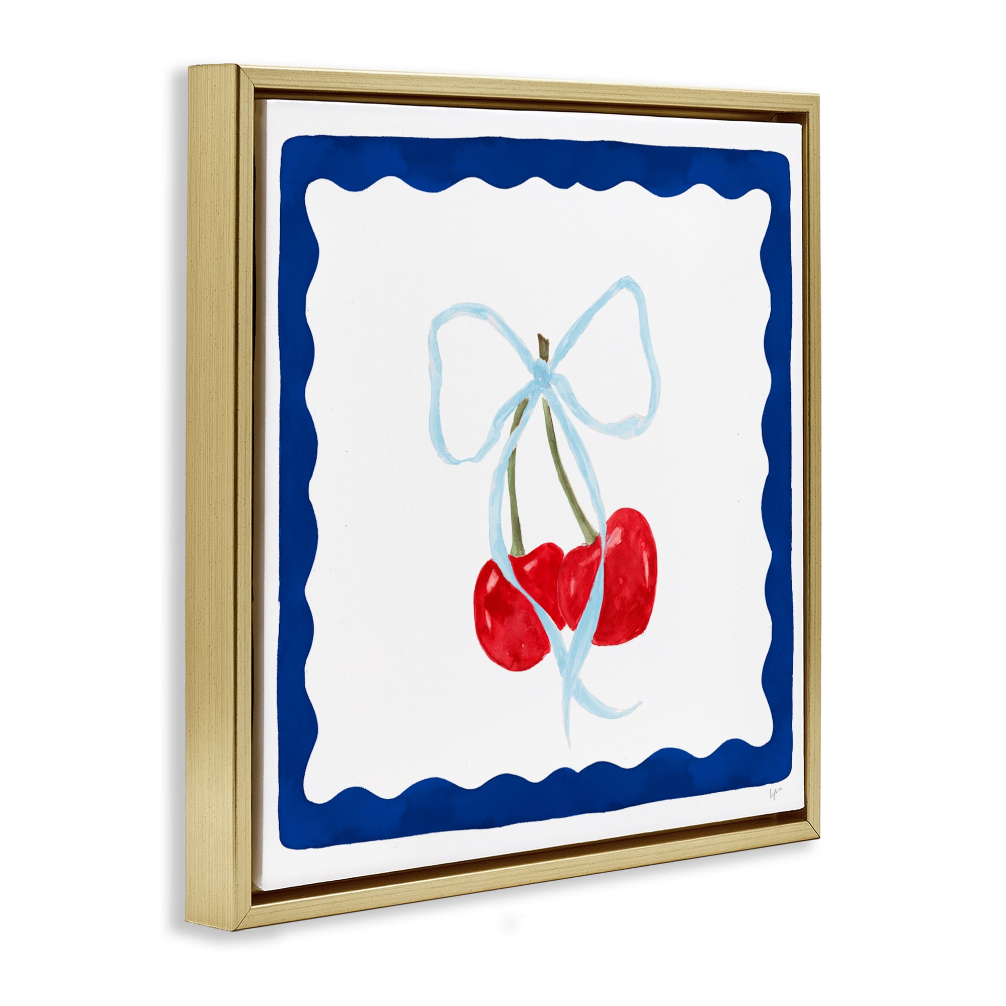 Stupell Industries Summer Bordered Cherries Gold Framed Floater Canvas Wall Art, design by Lucille Price