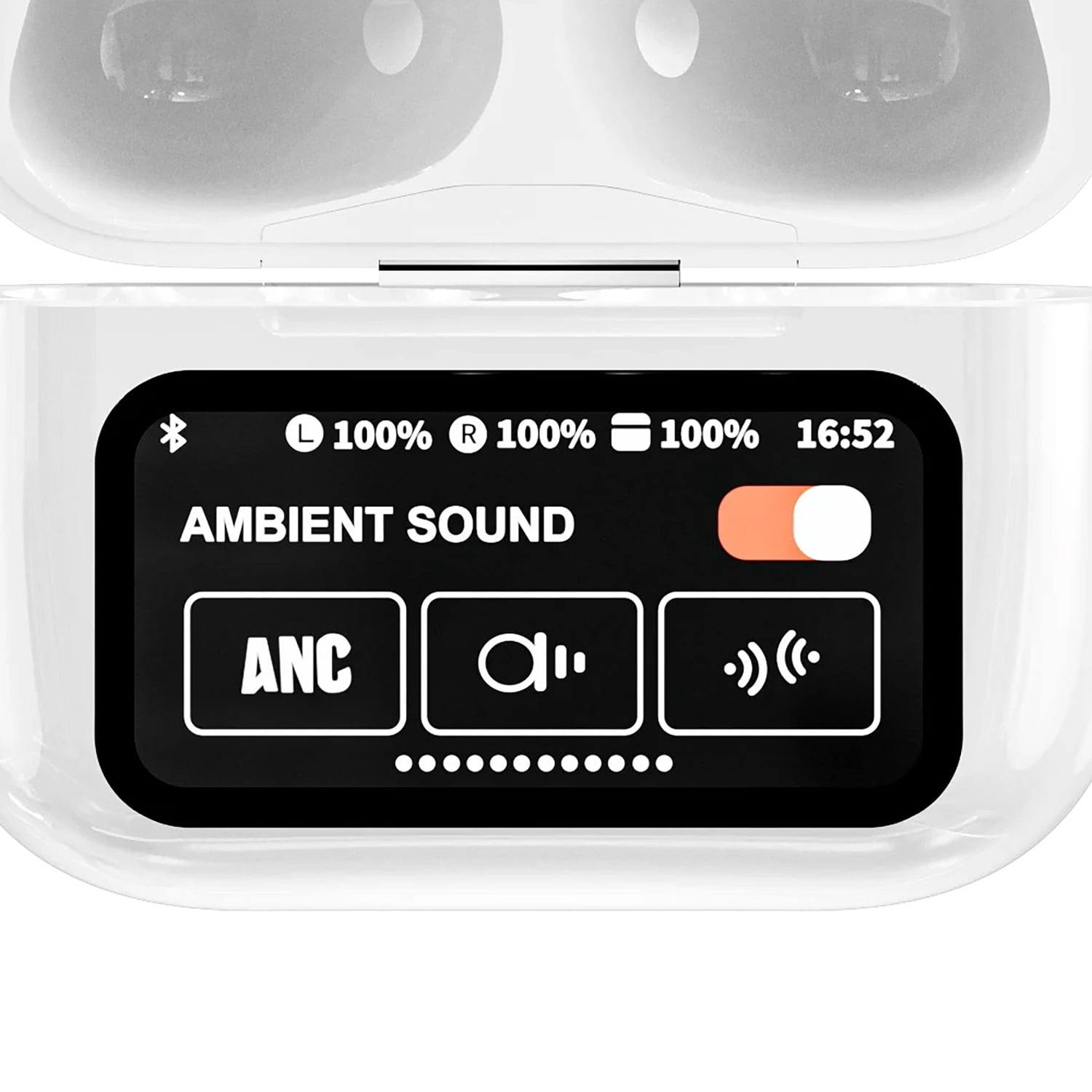 RCA WAVE-48 TWS Bluetooth In-Ear Earbuds with Mics, On-Ear Controls, ANC, Charging Case with Screen, up to 6 Hours Play Time , White