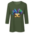 thumbnail image 4 of Hauts pour Femmes Manches 3/4 Imprimé Carnaval Décontracté Col Rond Manches Trois-Quarts T-shirt Ample Vert TG, 4 of 5