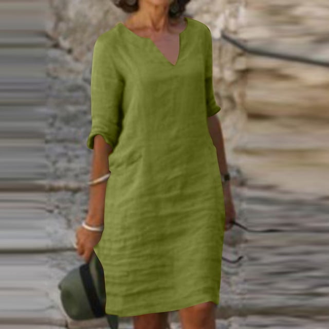 ICHUANYI Clearance Fashion Women Casual Sexy Round Neck Printing Summer 1/2Sleeve Dress(Khaki, M) ICHUANYI WER2023080702815