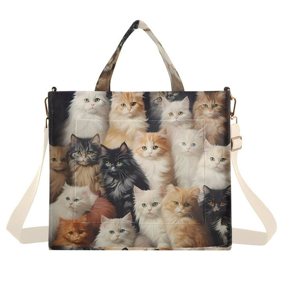 Many Cats Corduroy Tote Bag Handbag Large Messenger Bag Shoulder Crossbody Zipper Bag Purse
