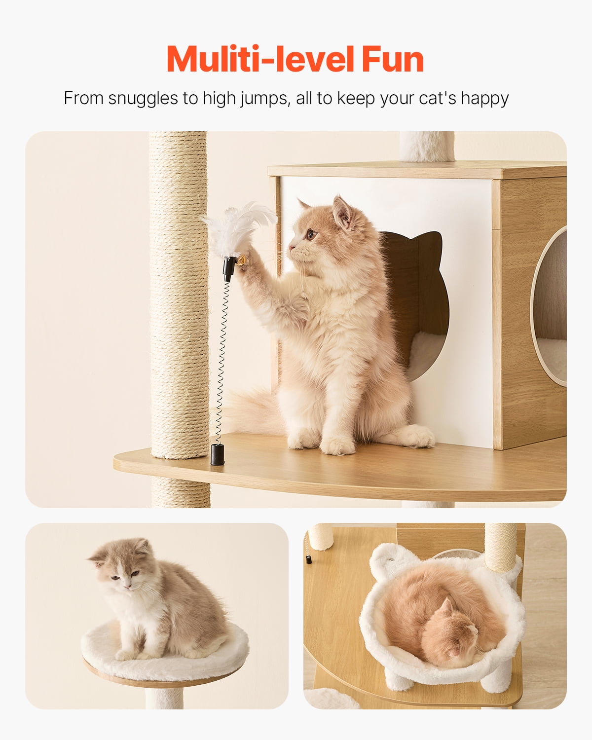 VEVOR Large Cat Tree, 68.9 inches Tall, Cat Tower, Multi-level Cat Condo Furniture Activity Center with Cozy Perches, Sisal Scratching Posts, Hammock, Big Kittens House for Indoor Cats Play & Rest