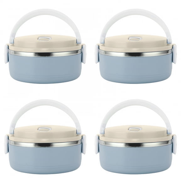 ACDANC 4 Pcs Thermos For Hot Food,Lunch Box,Thermal Lunch Box Stackable Hot Food Insulated Box 304 Stainless Steel Round Lunch Box Sealed Food Containers (Single Layer-Blue)