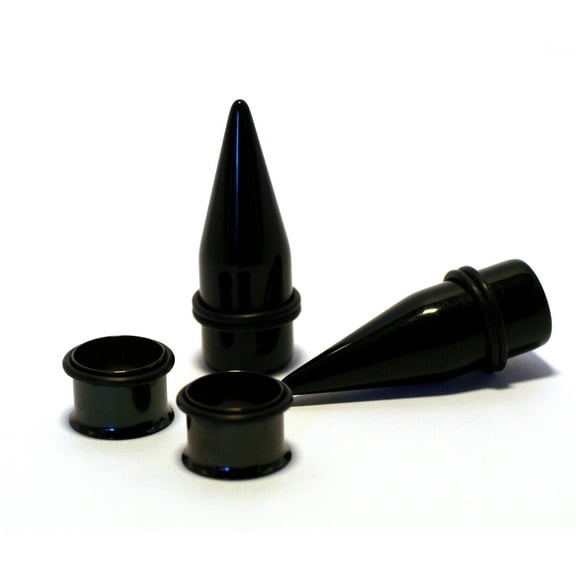 Black Acrylic Tapers AND Titanium Tunnels - Size=7/16"