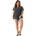 thumbnail image 3 of DARING DIVA Women's Plus Chiffon Short Sleeve Button Down Floral Top 1X Black White, 3 of 6