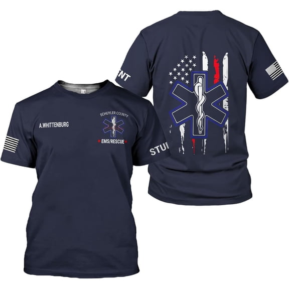 Personalized EMS EMT Student Paramedic T-Shirt 3D Emergency Medical Technician Shirt, Custom Name Dept Tshirt Gift (S)