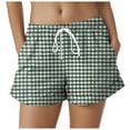 thumbnail image 2 of felwors Women's Gingham Print Rolled Cuff Drawstring Shorts Elastic Waist Lightweight Summer Casual Shorts with Pockets (Green, L), 2 of 5