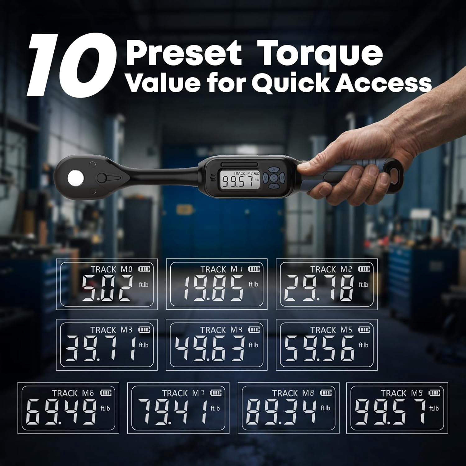 3/8 Drive Digital Torque Wrench, 5.02-99.6 Ft.Lb (Inch Pound), ±1% Accuracy with Buzzer, Colorful LED Indicator & Track Mode