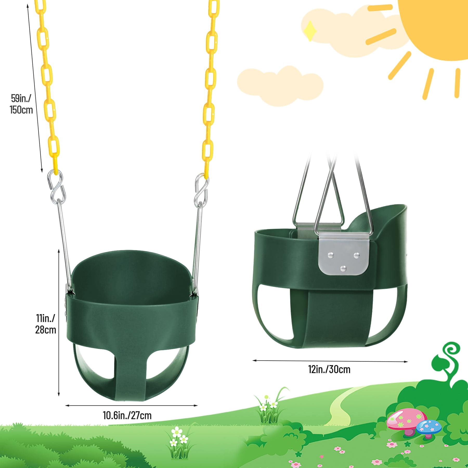 RedSwing High Back Toddler Bucket Swing Seat with Coated Chains, Heavy Duty Kids Swing Seat Fully Assembled for Outdoor, Playground, Backyard
