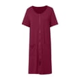 thumbnail image 5 of XIAONU Women's Solid Zip Front Pocket Mini Sleepwear Loose Short Sleeve Split Neck Loungewear Soft Sleek Sleep Nightgowns, 5 of 6