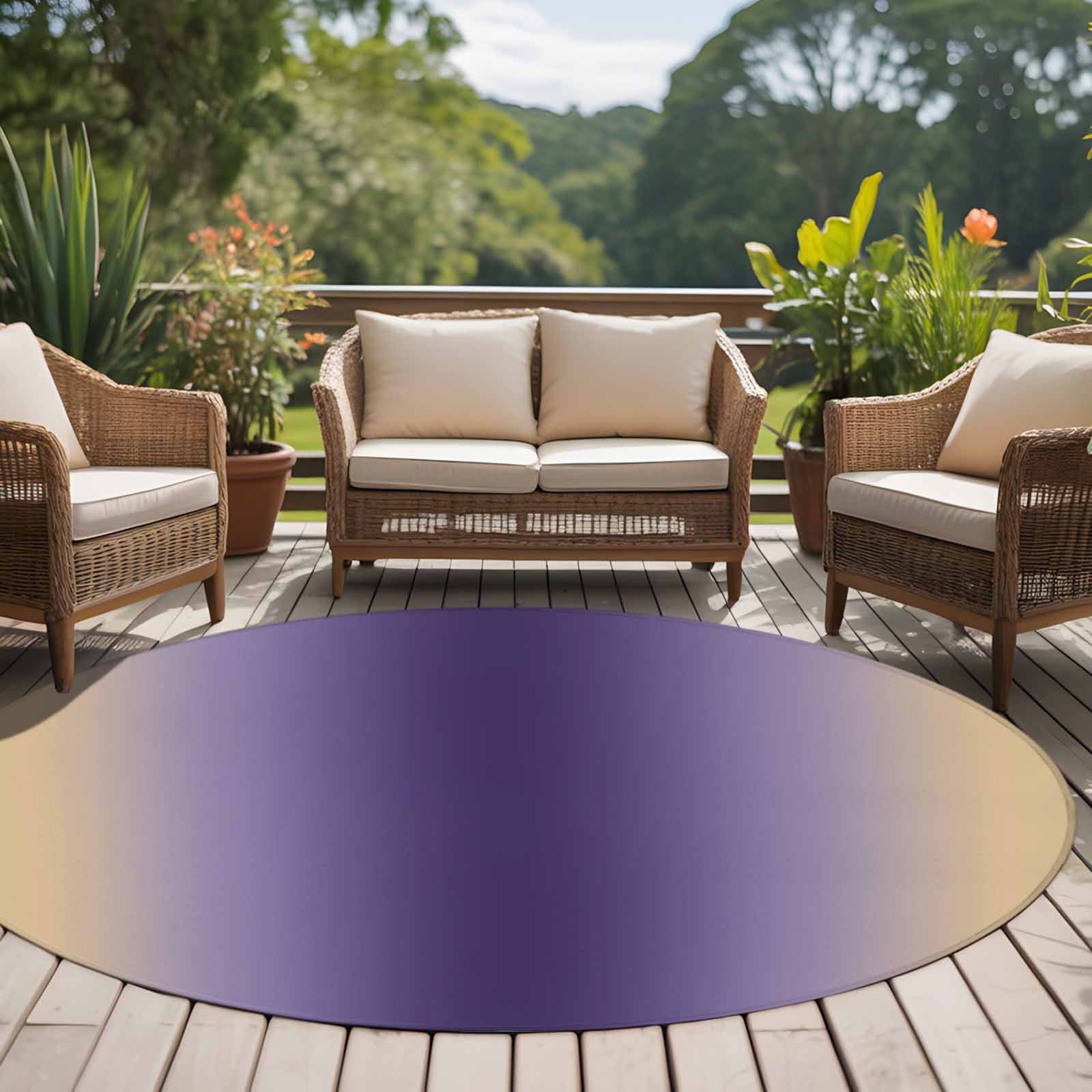 Purple Yellow Ombre Round Area Rug 6Ft Washable Circle Rugs for Bathroom Office, Farmhouse Modern Gradient Art Non-Slip Carpet Floor Mats Indoor Outdoor Carpet Runner Aesthetic Home Decor