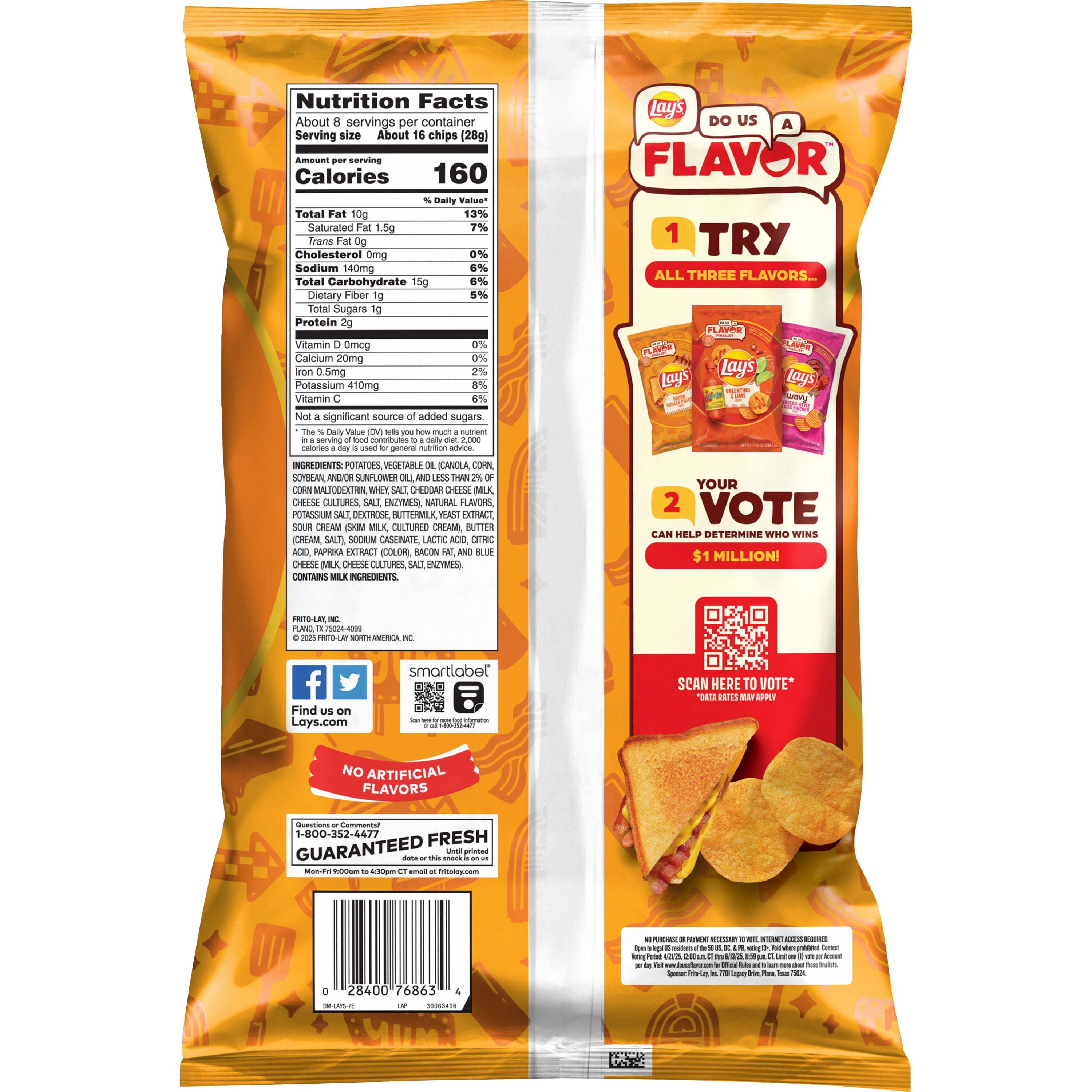 Lay's Potato Chips Bacon Grilled Cheese Flavored Snack Chips, 7.75 oz Bag