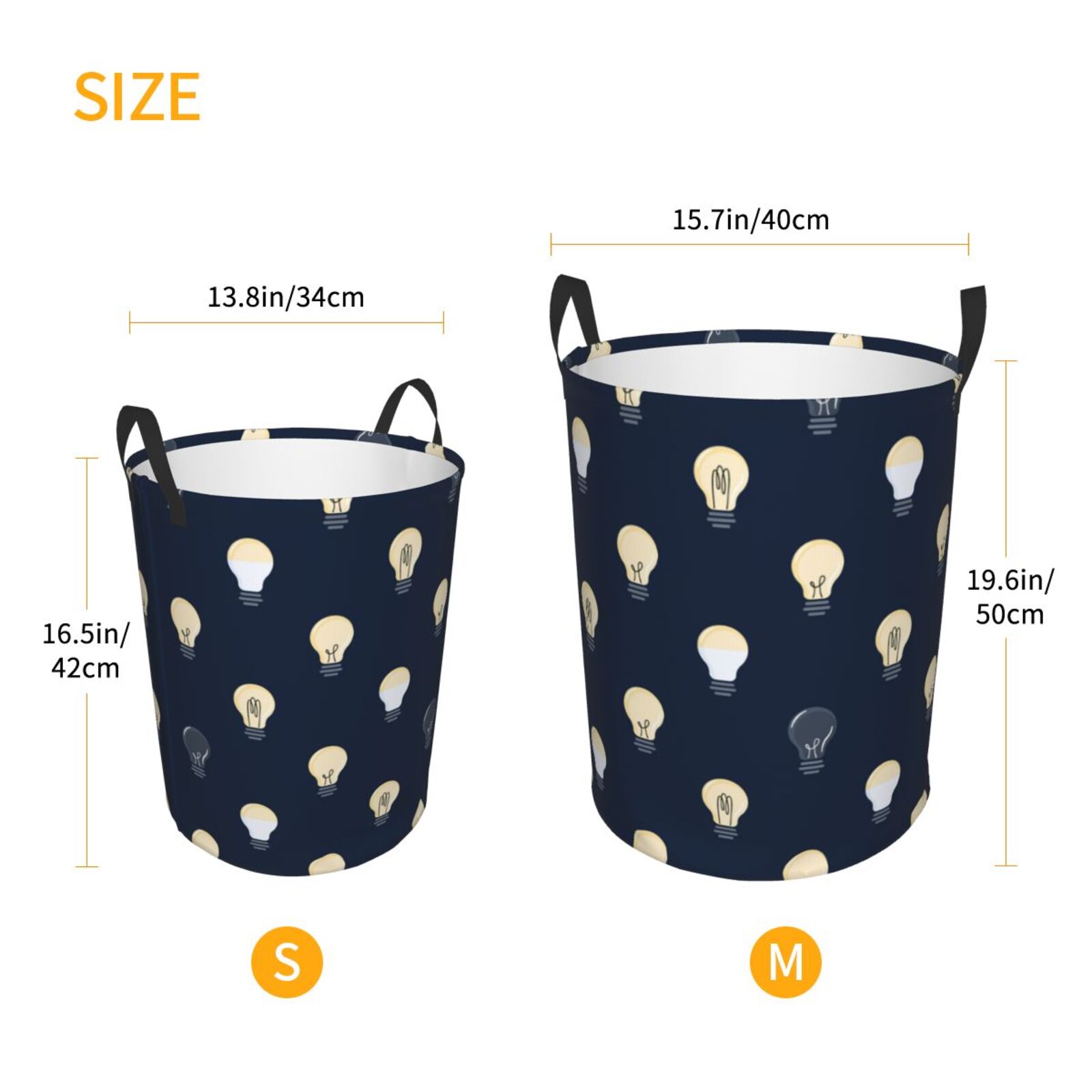 Large Laundry Basket with Handles - gray Light Bulb Pattern Kids Baby Dirty Clothes Laundry Hamper for Bedroom Aesthetic