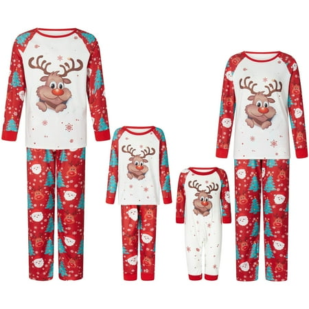 

Family Matching Pajamas Christmas Pajamas for Family Cute Deer Print Long Sleeve Raglan Tops + Trousers Sleepwear Set