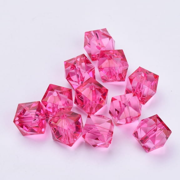 100pc Transparent Acrylic Beads Faceted Cube Medium Violet Red 10x10x8mm Hole: 1.5mm
