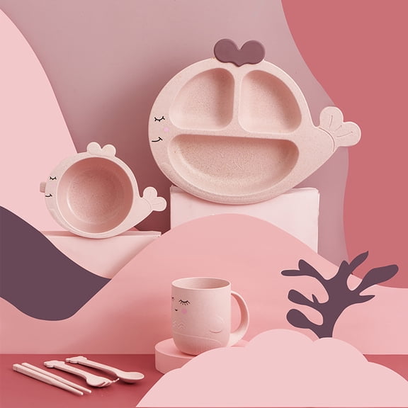 Fufafayo KidsWhale Feeding Set, Little One Dinnerware and Utensils, Little One Plates Bowls Cups Forks Spoons Chopsticks, Unbreakable Self-Feeding Dish Set for Little One Shower Birthday Gift