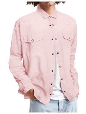 Ma Croix Mens Long Sleeve Denim Shirt Slim Fit Chambray Long Sleeve Button Down Shirt with Pocket