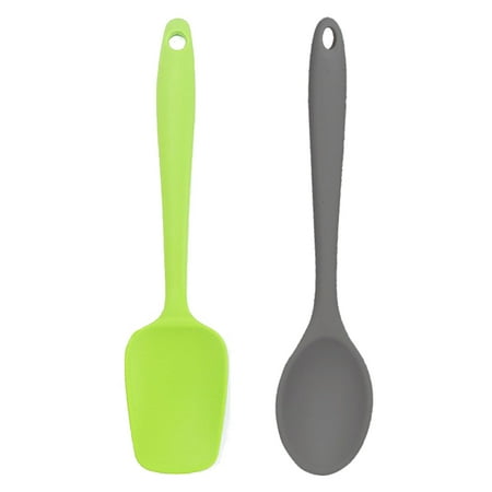 

Kitchen Utensils Set - 2 Pieces Silicone Cooking Utensils Set Dishwasher Safe Heat Resistant Spatula Set Nonstick Cookware Small Solid Color Green + Gray