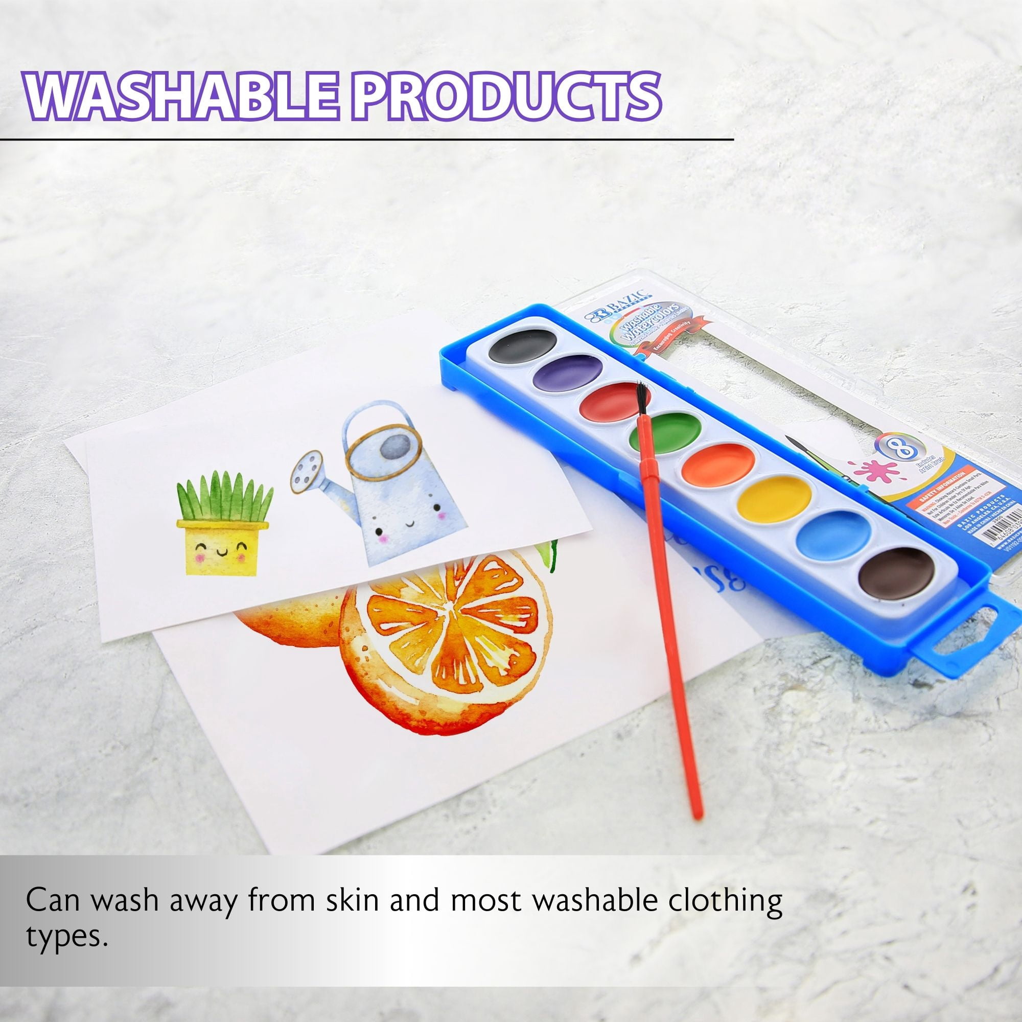 BAZIC Watercolor w/ Brush Semi Moist 8 Color, Non-Toxic Paint Set, 24-Pack