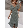 thumbnail image 3 of Femmes Robes Casual Manches Courtes Bouton Imprimé Floral vers le Bas V Cou Été Boho Midi Robe, 3 of 7