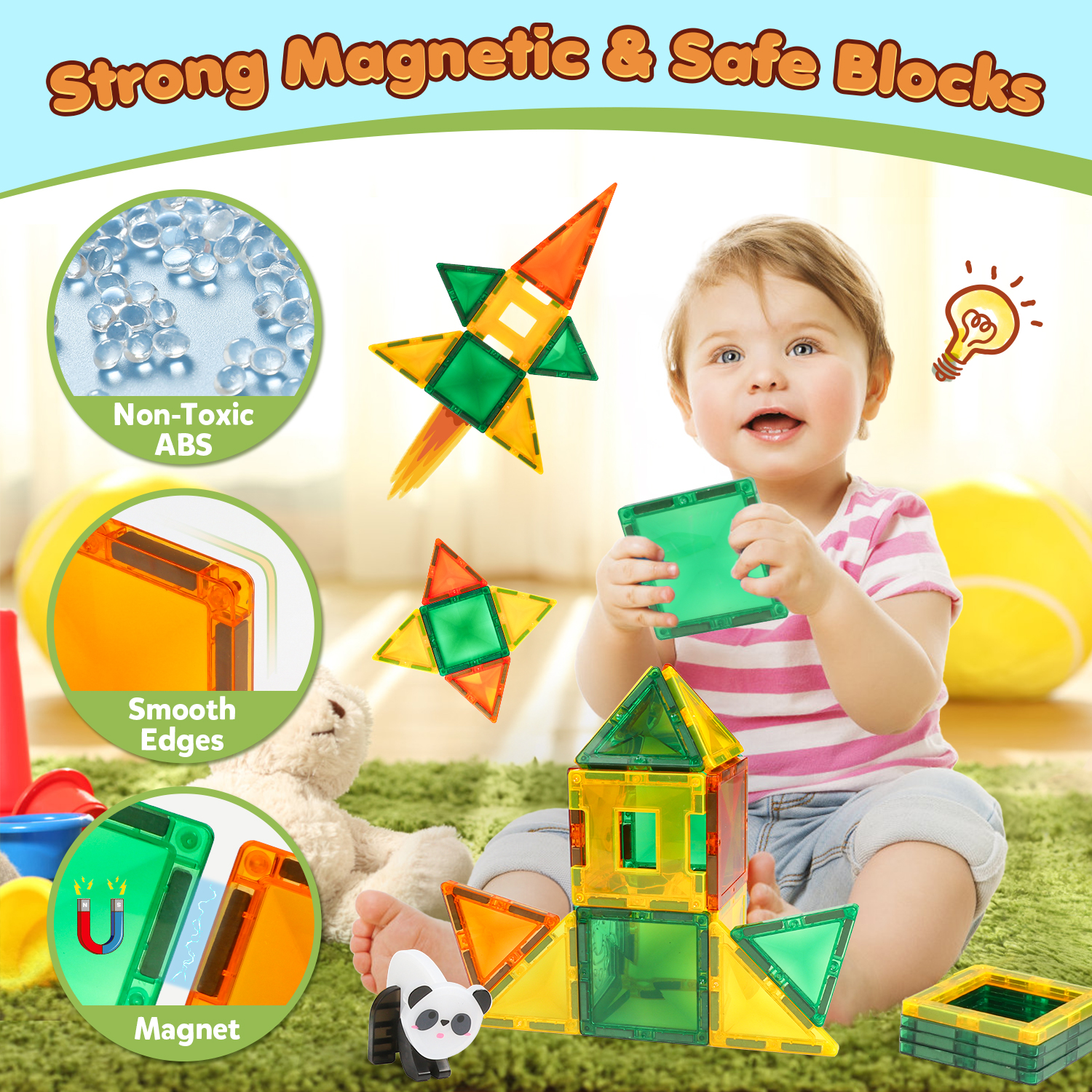 HopeRock 47PCS Magnetic Tiles for Kids, Building Blocks for Kids Ages 4-8, STEM Educational Toys for Kids Ages 4-8, Christmas Birthday Gifts for Boys Girls.