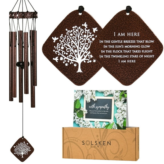 Solsken Home 29 Inch Bronze Aluminum Sympathy Wind Chimes, Gentle Relaxing Tones
