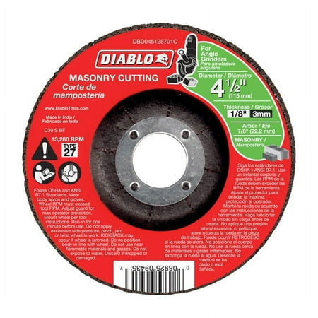 UPC: 0008925094357 | Diablo 4-1/2 in. Dia. x 7/8 in. Aluminum Oxide Masonry Cut-Off Disc 1 pk