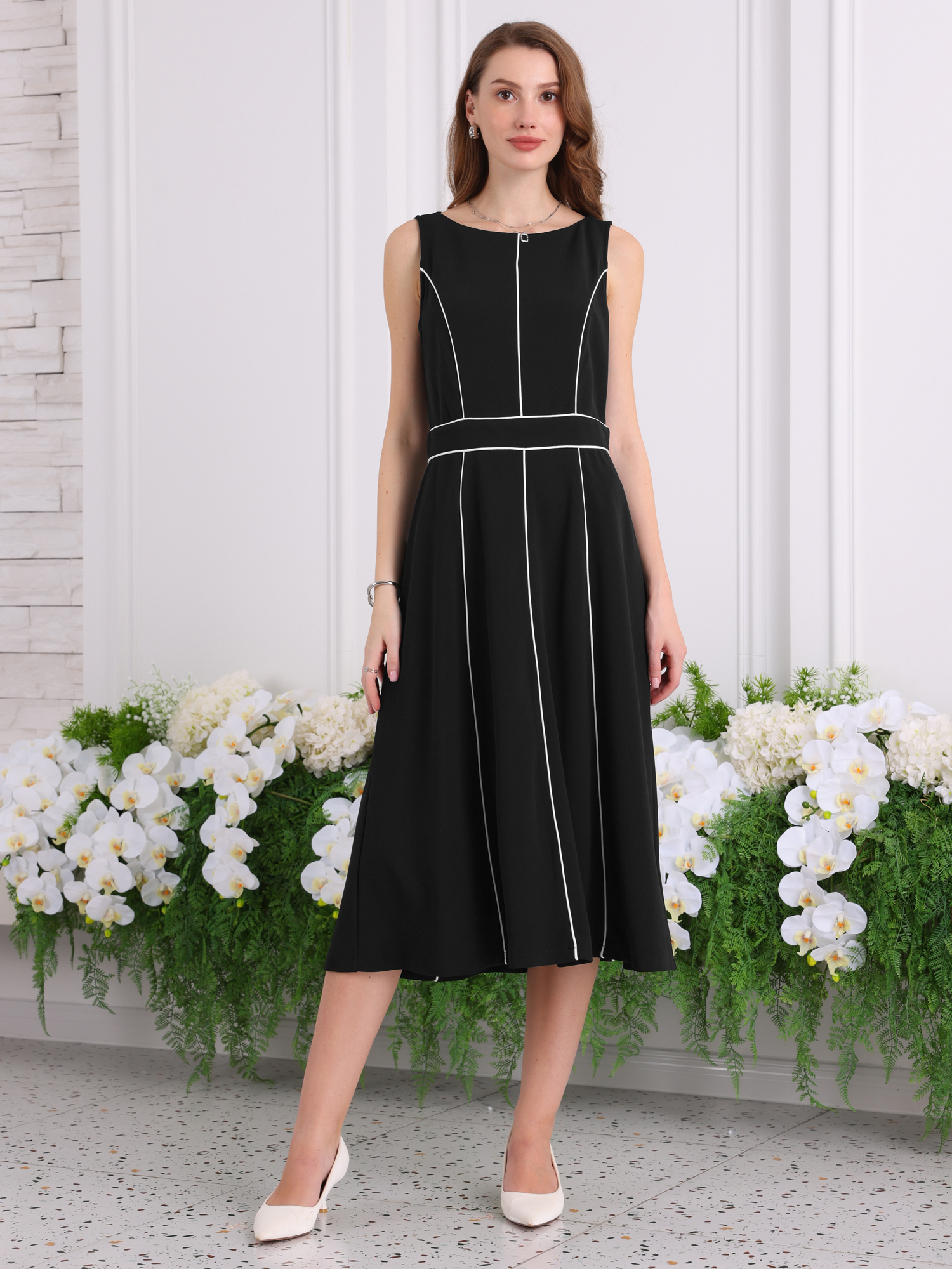 DARING DIVA Boat Neck Sleeveless Elegant Cocktail A-Line Flare Dress XL Black