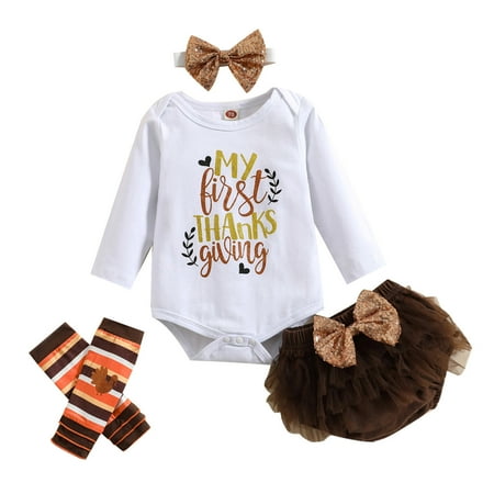 

Baby Girls Outfit Sets Long Sleeve Thanksgiving Day Letter Printed Romper Bodysuit Tulle Shorts Headbands Outfits