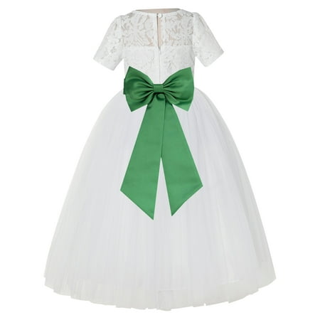 

Ivory Floral Lace Vintage Flower Girl Dresses for Wedding Pageant LG2T