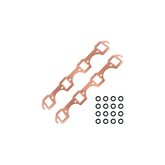 2 Pcs Copper Exhaust Header Gaskets Rectangular Port & 16 Small Gaskets Set for Ford Small Block SBF 289 302 351W for Mustang Bronco F-Series Torino 4.7L 5.0L 5.8L Leak Proof Reusable