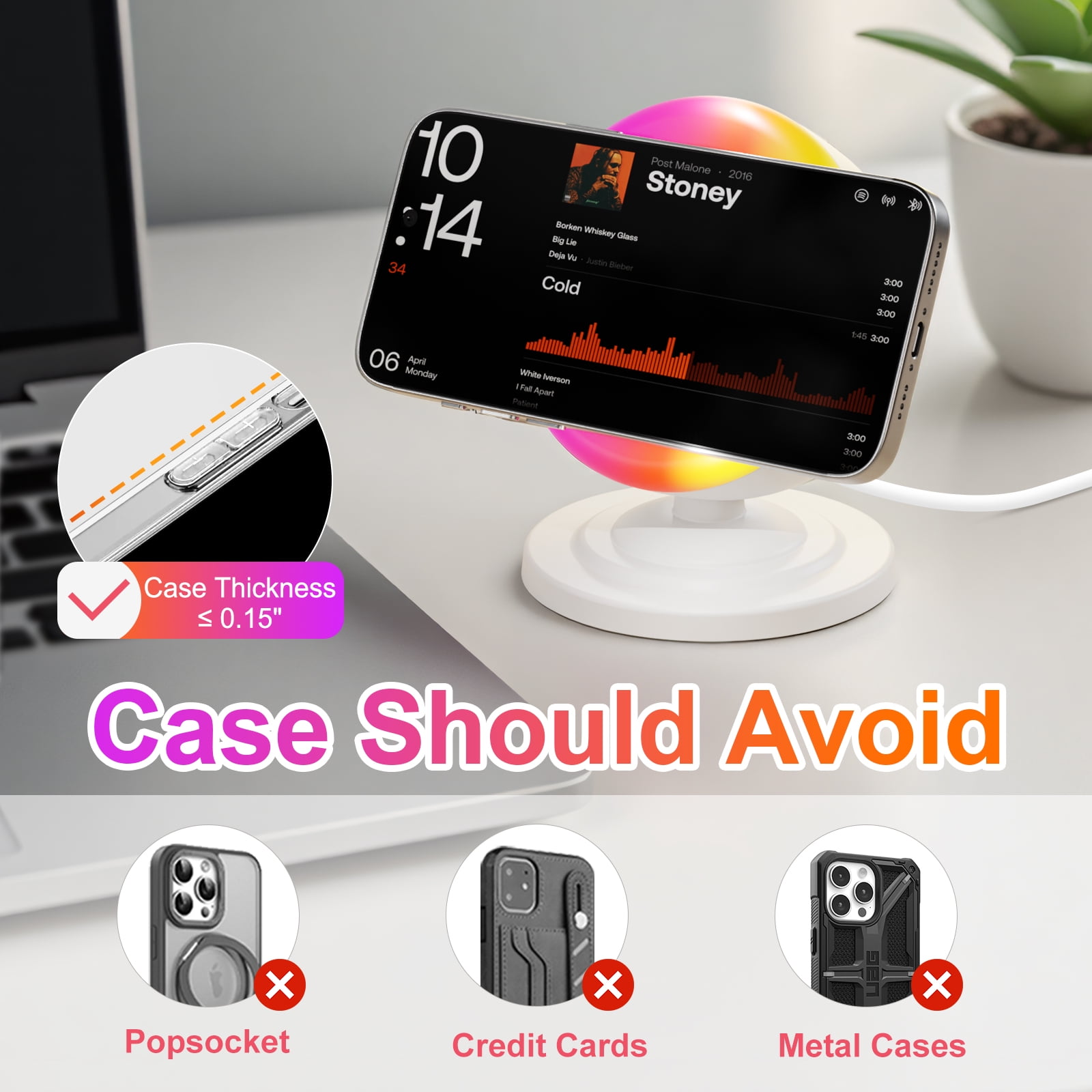 Wireless Charger, Bluetooth Speaker, 3 in 1 Wireless Charging Station for iPhone 17e 17 16 15 14 13 12 Series, Phone Stand for Samsung Series. with RGB light, A Ideal gift, White