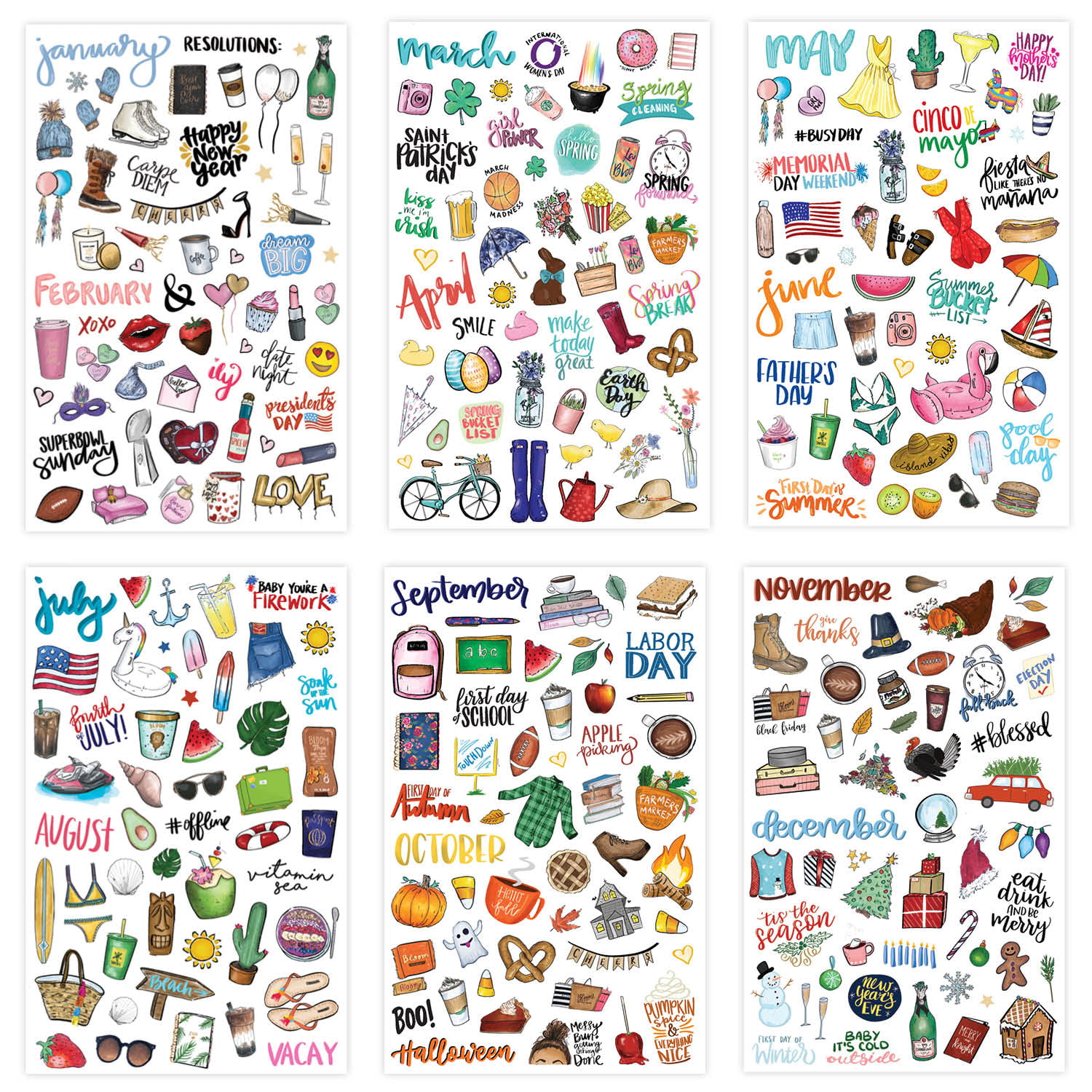 Daily & Holiday Planner Sticker Set (stresstochuckle x Haroo
