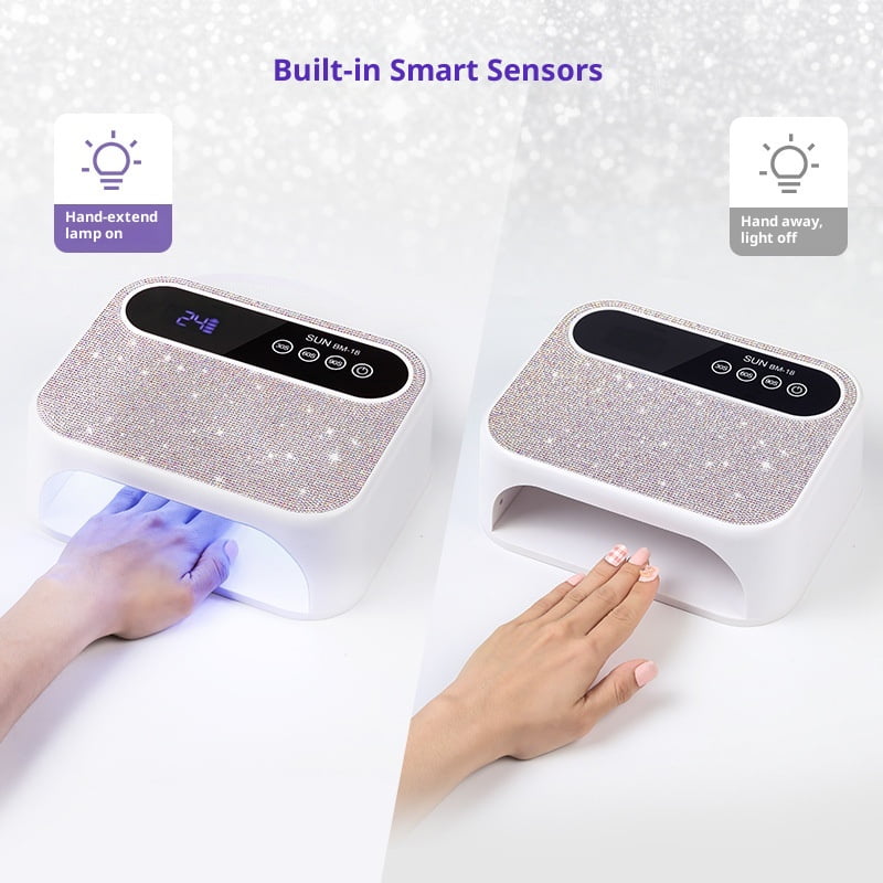 Cordless UV Nail Lamp, 168W Rechargeable UV Gel Nail Light, Sparkling Rhinestones Diamond UV Light, Professional Fast Curing Nail Dryer with 3 Timers Touch Control Auto Sensor