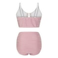 thumbnail image 5 of Arnsht 2 Piece Bikini Set V Neck Cutout Swimsuit High Waisted Textured Ruched 2025 Summer Beach Swim Bathing Suits Pink XXL, 5 of 7
