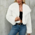 thumbnail image 5 of Delliss Women's Long Sleeve Trendy Winter Faux Fur Crop Jacket Lapel Comfy Warm Basic Coat White M, 5 of 8