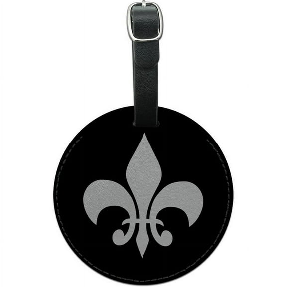 Graphics and More Fleur de Lis Black Round Leather Luggage ID Tag Suitcase Carry-On