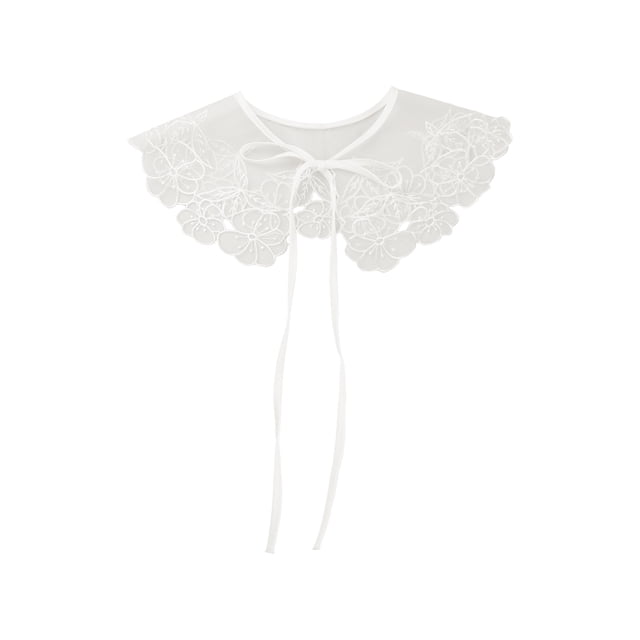 INSPIRE CHIC Detachable Fake Collar, Semi-Sheer Embroidery Mini Cape Neck Ruff for Blouse White-2