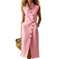 thumbnail image 2 of Oksale Womens Dresses Casual Button Down V Neck Tank Dress Summer Vacation Maxi Long Dresses Sleeveless Sundresses with Pockets Pink M, 2 of 7
